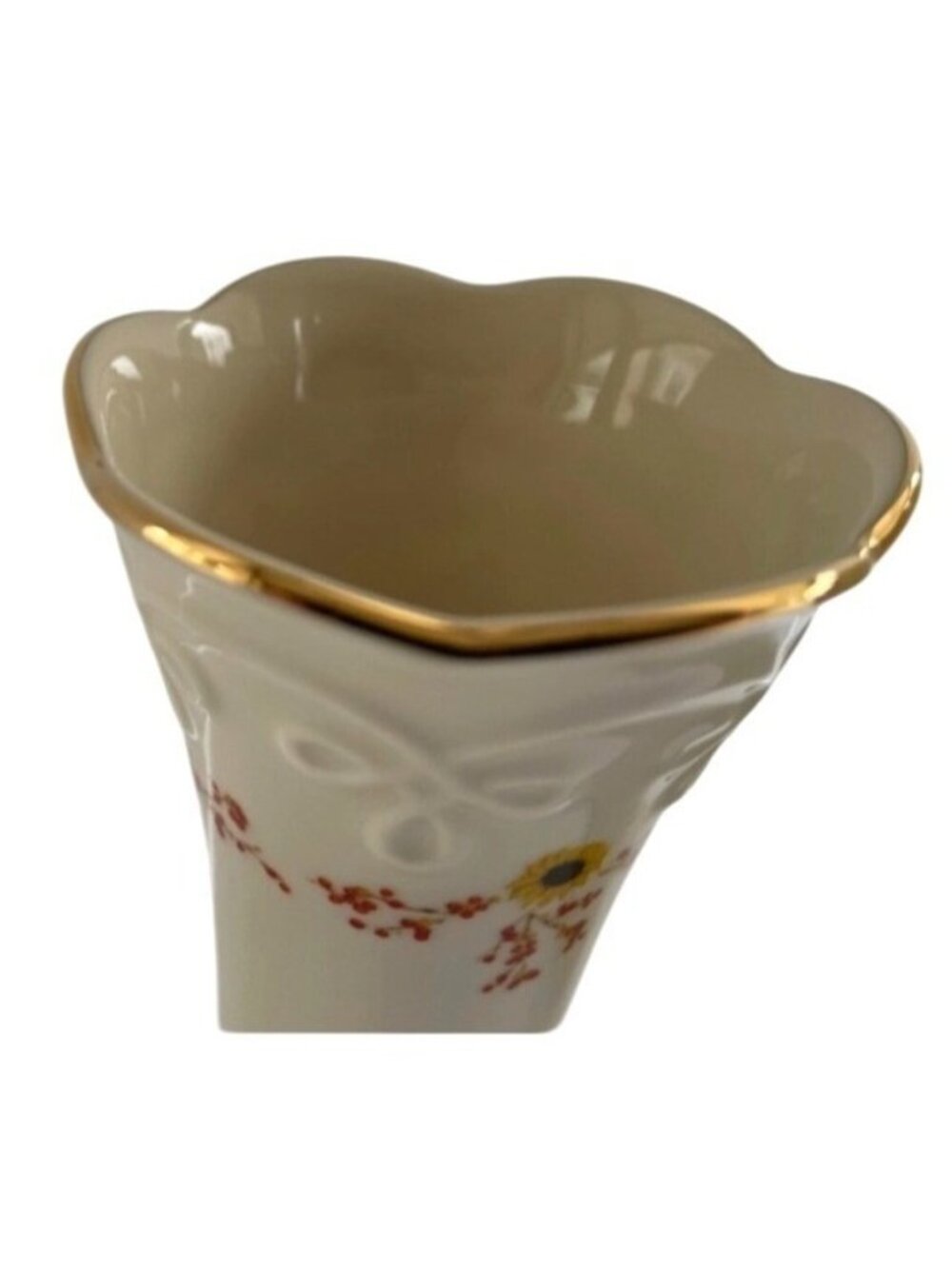 Vintage Lenox Fall Harvest Design Bud Vase 5" Gold Trim Pumpkin Sunflower China - Picture 14 of 16